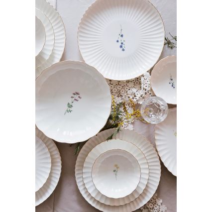 Juego de vajilla de 27 piezas en porcelana blanca con detalles dorados