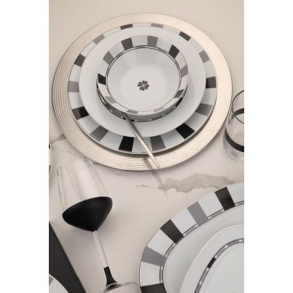 Juego de vajilla de 27 piezas, porcelana, blanco/gris