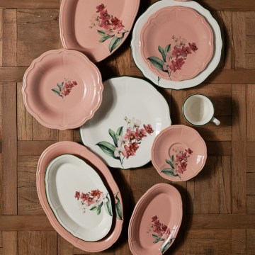 Juego de vajilla de 27 piezas rosa/blanco/porcelana