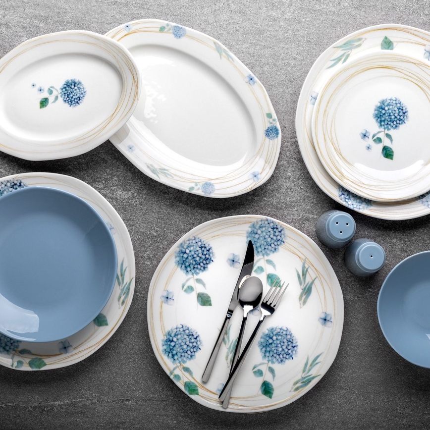 Juego de vajilla de 29 piezas, blanco/azul, porcelana