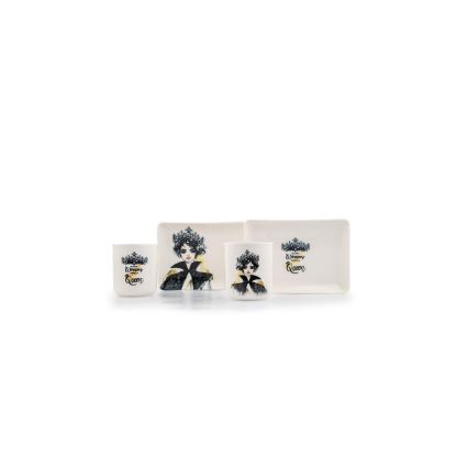Juego de vajilla de 4 piezas en porcelana, negro/blanco