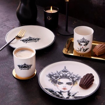 Juego de vajilla de 4 piezas negro/blanco/porcelana