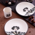 Juego de vajilla de 4 piezas, porcelana, negro/blanco