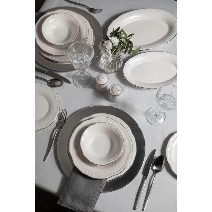 Juego de vajilla de 53 piezas blanco/plata/porcelana