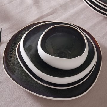 Juego de vajilla de 55 piezas blanco/negro/gres