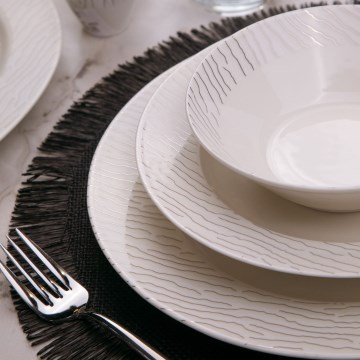 Juego de vajilla de 62 piezas, blanco/plata, porcelana
