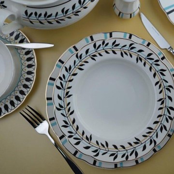 Juego de vajilla de 62 piezas, porcelana, blanco/azul/negro