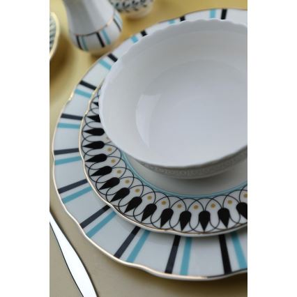 Juego de vajilla de 62 piezas, porcelana, blanco/azul/negro