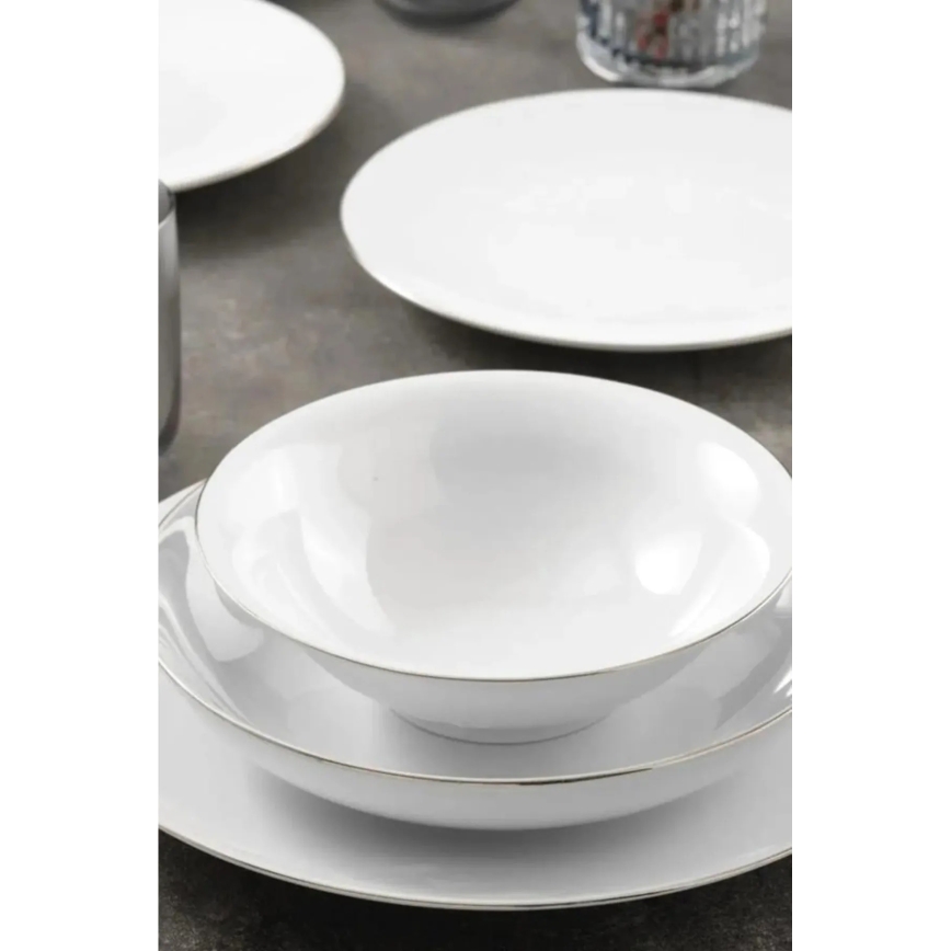 Juego de vajilla de 8 piezas blanco/plateado, porcelana