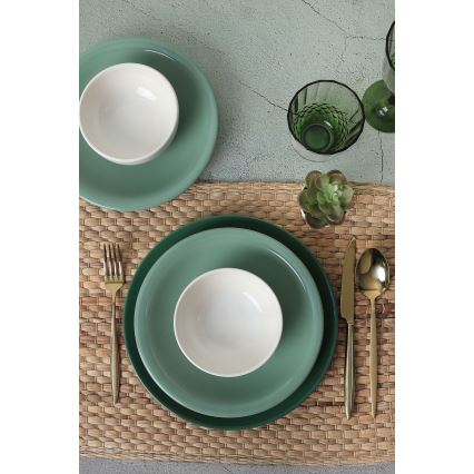 Juego de vajilla de cerámica de 18 piezas — verde y blanco