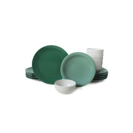 Juego de vajilla de cerámica de 18 piezas — verde y blanco