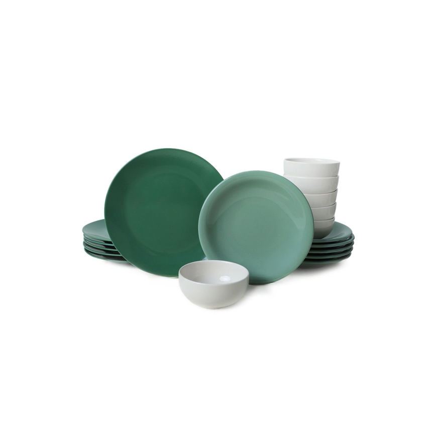 Juego de vajilla de cerámica de 18 piezas — verde y blanco
