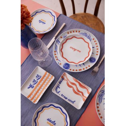 Juego de vajilla de porcelana de 12 piezas, rojo/azul/blanco