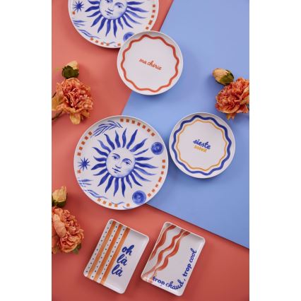 Juego de vajilla de porcelana de 12 piezas, rojo/azul/blanco