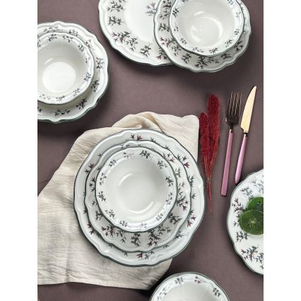 Juego de vajilla de porcelana de 24 piezas en blanco y verde