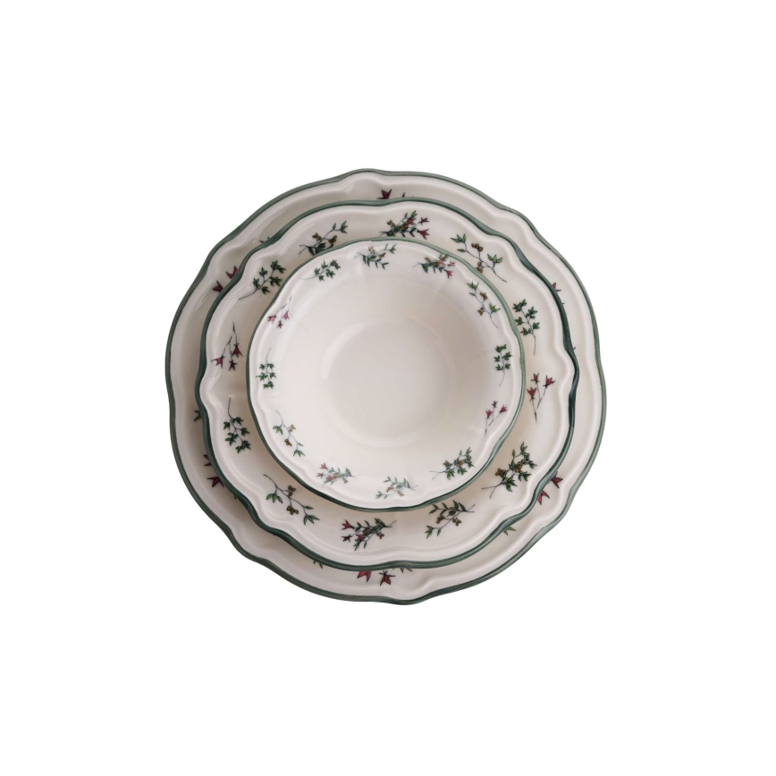 Juego de vajilla de porcelana de 24 piezas en blanco y verde