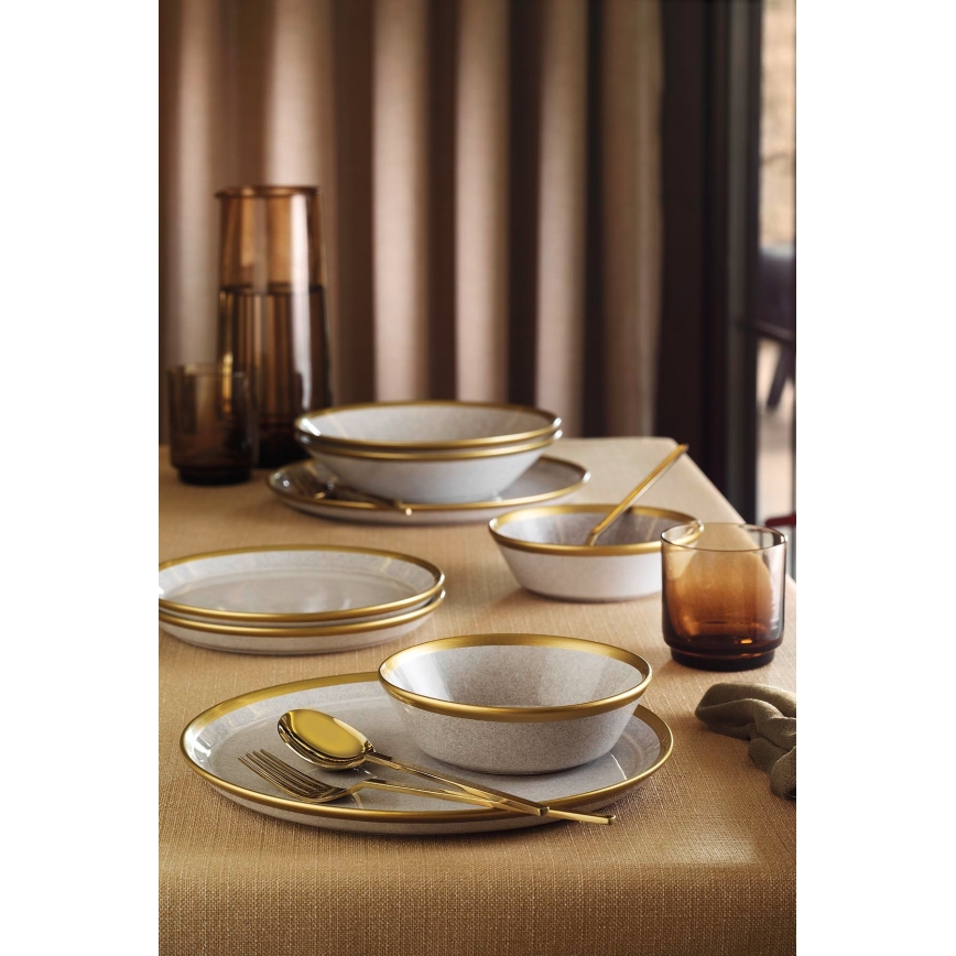 Juego de vajilla de porcelana de 8 piezas, gris/dorado