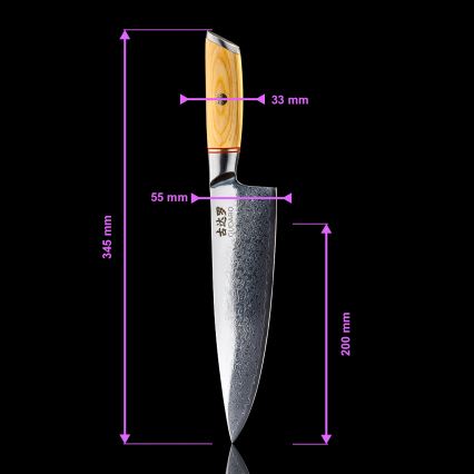 Gudaro - Juego de 5 cuchillos de cocina HIKARI de acero Damasco + soporte para cuchillos y tijeras para aves