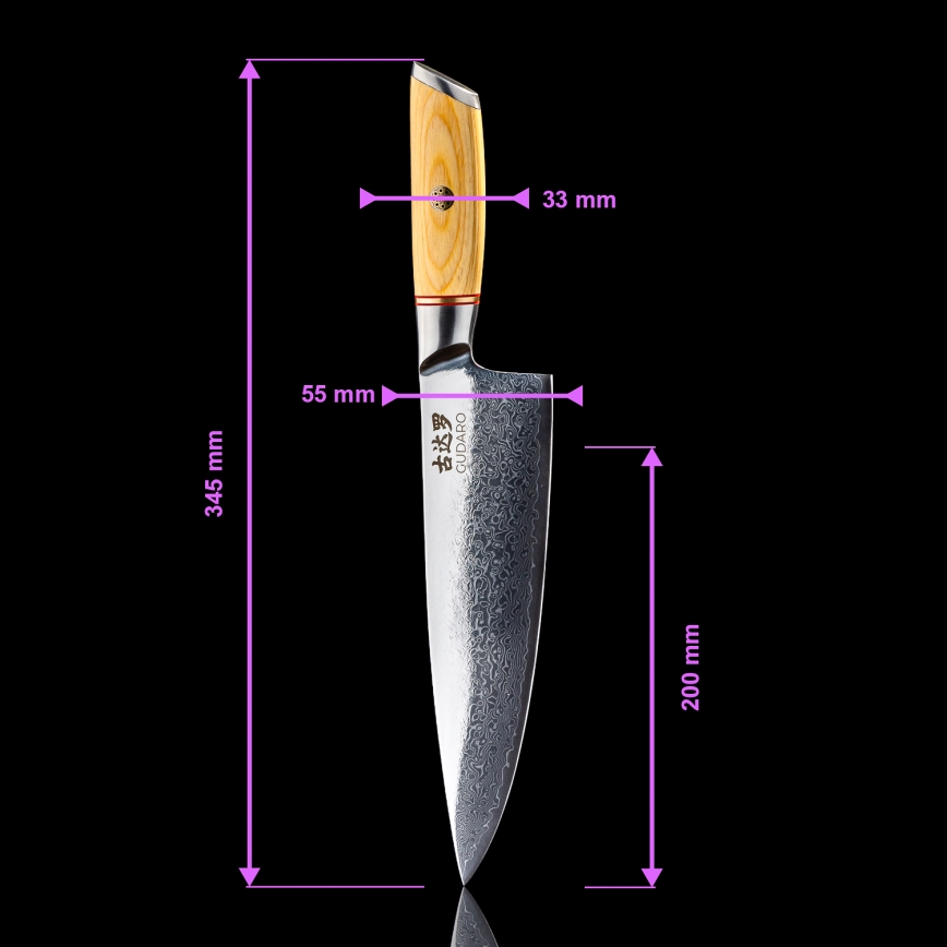 Gudaro - Juego de 5 cuchillos de cocina HIKARI de acero Damasco + soporte para cuchillos y tijeras para aves