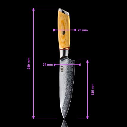 Gudaro - Juego de 5 cuchillos de cocina HIKARI de acero Damasco + soporte para cuchillos y tijeras para aves