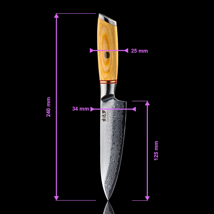 Gudaro - Juego de 5 cuchillos de cocina HIKARI de acero Damasco + soporte para cuchillos y tijeras para aves