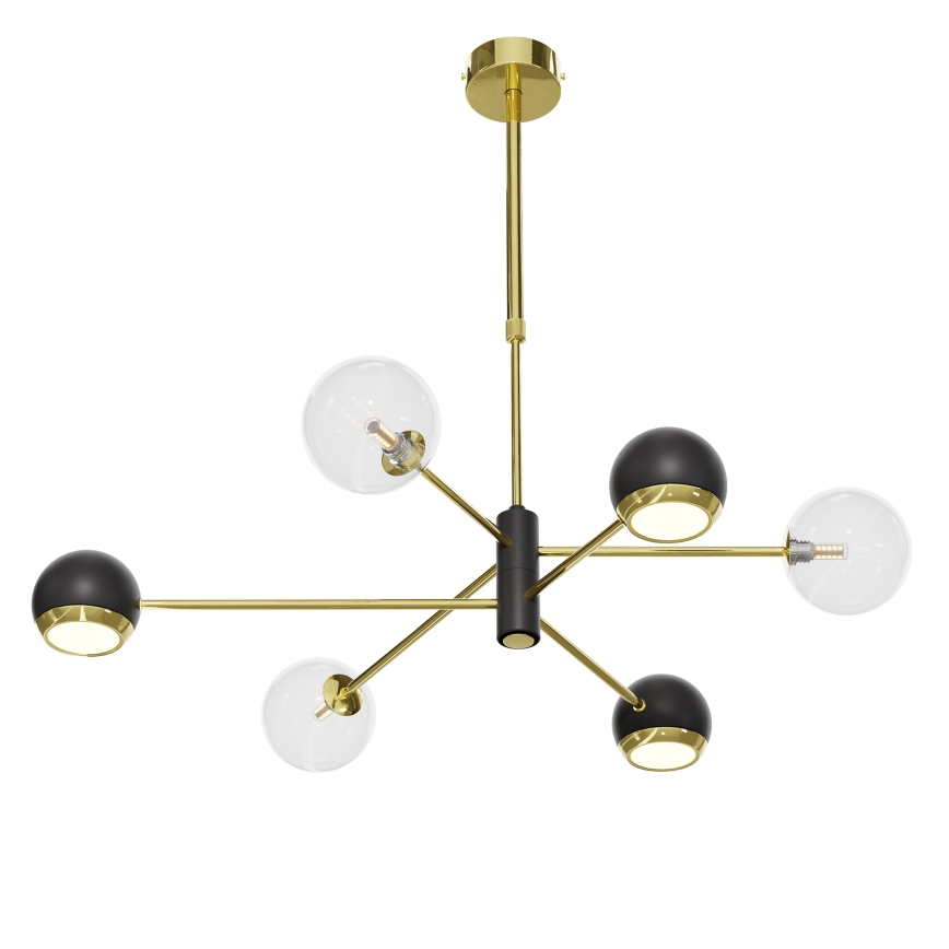 Jupiter 1967 - Lámpara colgante con varilla MOKA 3xGU10/10W/230V + 3xG9/10W/230V dorada/negra/transparente