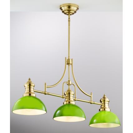 Jupiter 2074 - Lámpara de techo con varilla PLATINO 3xE27/15W/230V verde/dorado