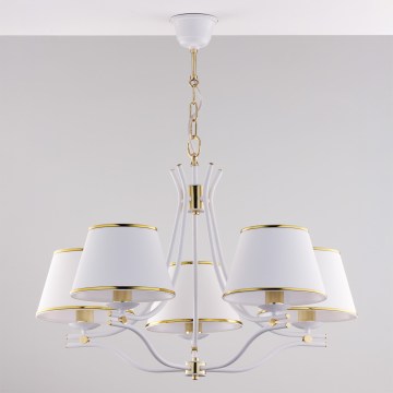 Jupiter 2084 - Lámpara colgante con cadena SAMBA 5xE27/15W/230V blanco/dorado