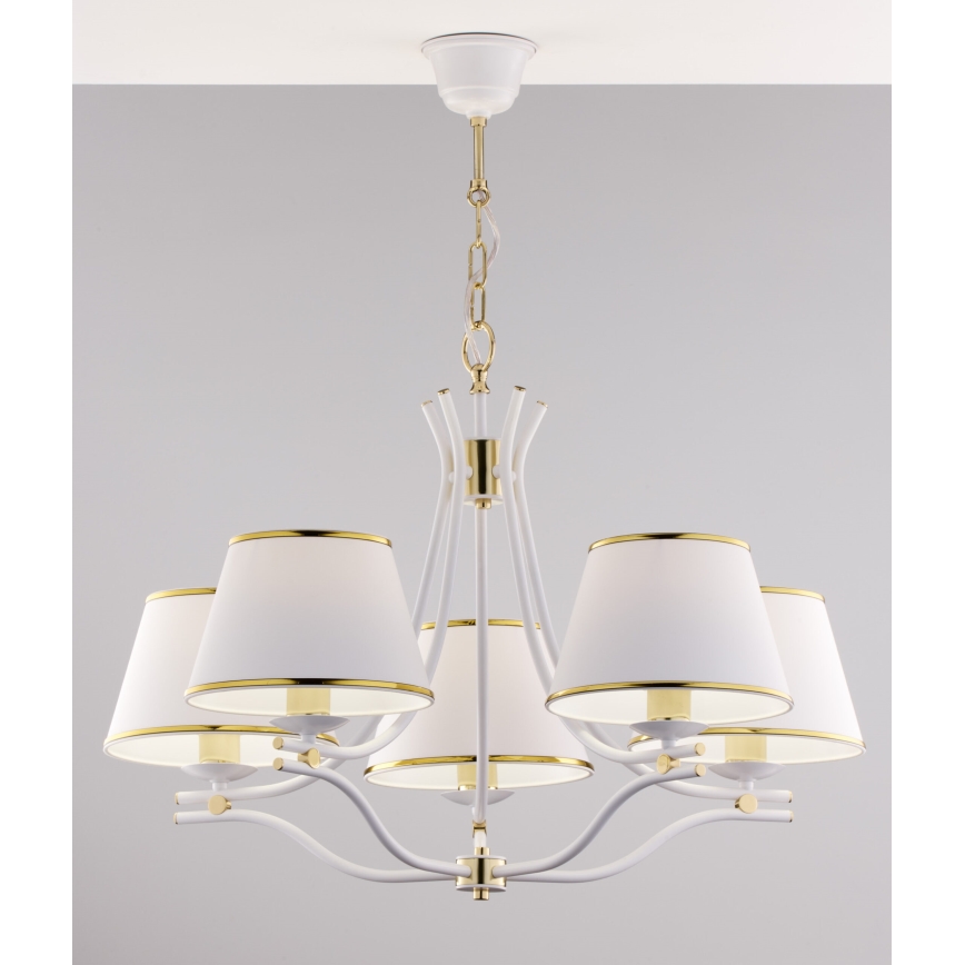 Jupiter 2084 - Lámpara colgante con cadena SAMBA 5xE27/15W/230V blanco/dorado