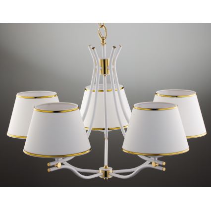Jupiter 2084 - Lámpara colgante con cadena SAMBA 5xE27/15W/230V blanco/dorado