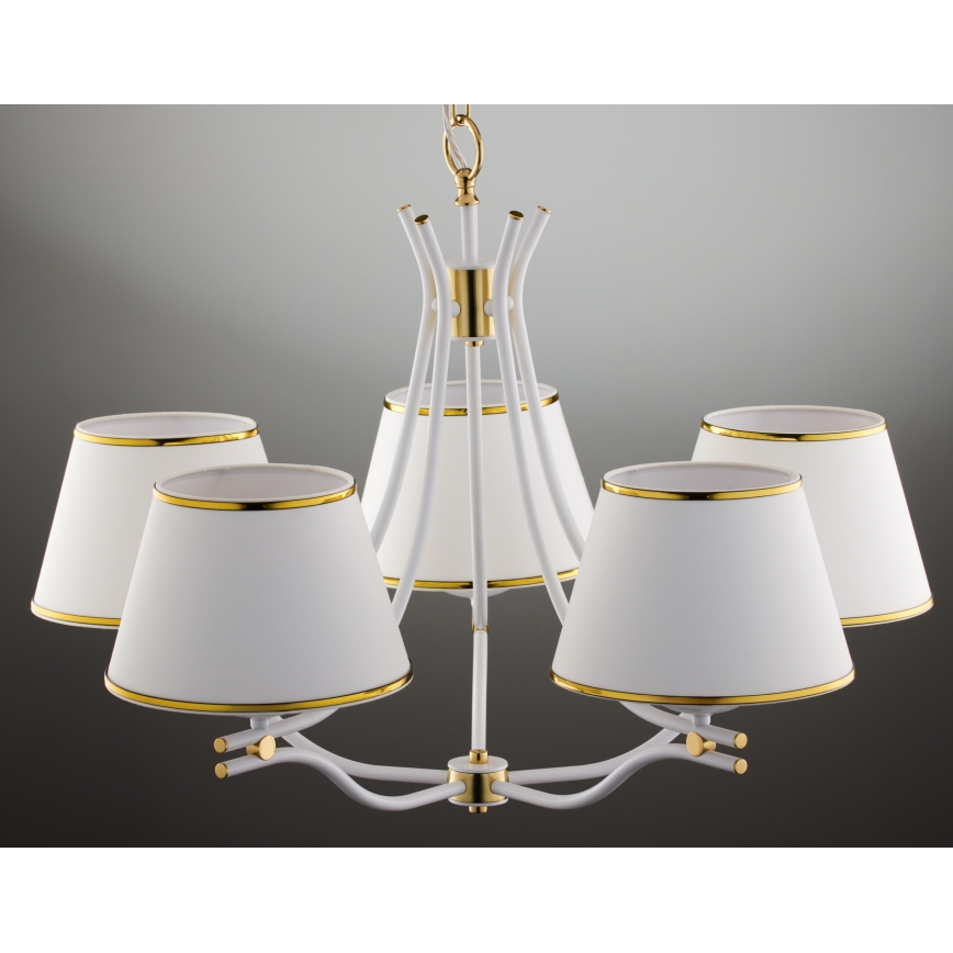 Jupiter 2084 - Lámpara colgante con cadena SAMBA 5xE27/15W/230V blanco/dorado
