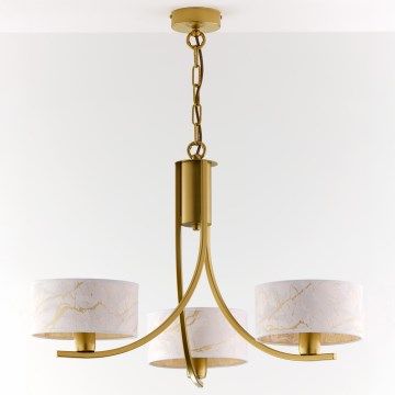 Jupiter 2096 - Lámpara colgante con cadena ARTHUR 3xE27/15W/230V blanca/dorada con decoración de mármol