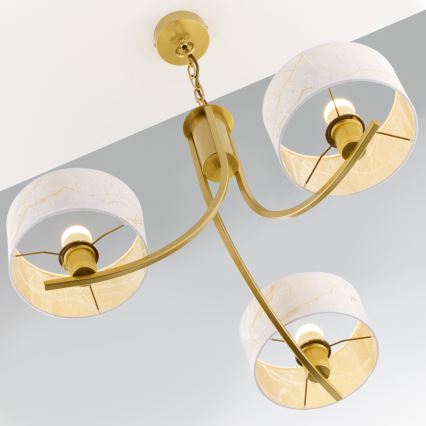 Jupiter 2096 - Lámpara colgante con cadena ARTHUR 3xE27/15W/230V blanca/dorada con decoración de mármol