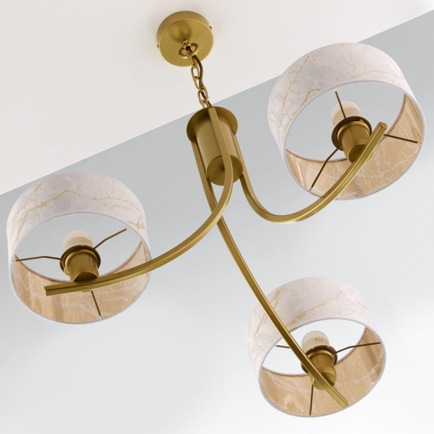 Jupiter 2096 - Lámpara colgante con cadena ARTHUR 3xE27/15W/230V blanca/dorada con decoración de mármol