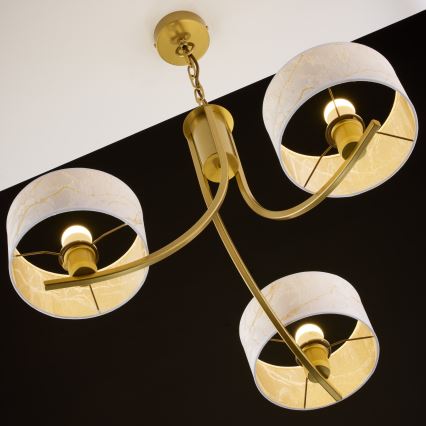 Jupiter 2096 - Lámpara colgante con cadena ARTHUR 3xE27/15W/230V blanca/dorada con decoración de mármol