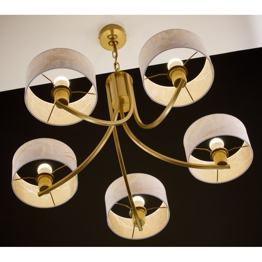 Jupiter 2097 - Lámpara colgante con cadena ARTHUR 5xE27/15W/230V blanca/dorada/decoración efecto mármol