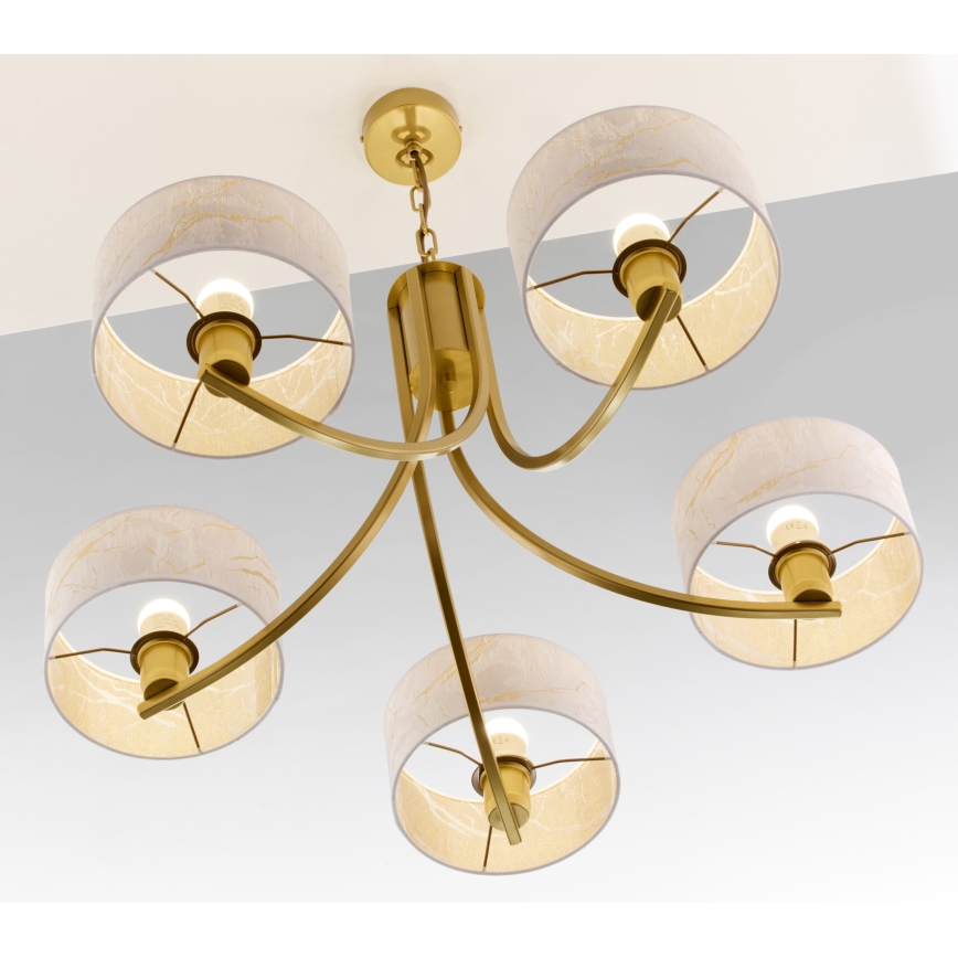 Jupiter 2097 - Lámpara colgante con cadena ARTHUR 5xE27/15W/230V blanca/dorada/decoración efecto mármol