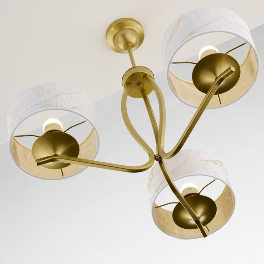 Jupiter 2109 - Lámpara de techo en varilla KASZMIR 3xE27/15W/230V blanca/dorada/detalle en mármol