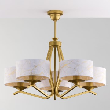 Jupiter 2110 - Lámpara colgante con varilla KASZMIR 5xE27/15W/230V blanco/dorado/efecto mármol
