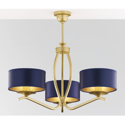 Jupiter 2113 - Lámpara colgante con varilla KASZMIR 3xE27/15W/230V azul/dorado