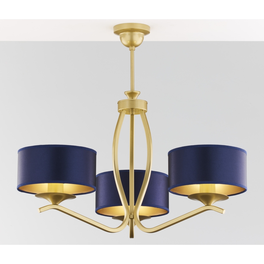 Jupiter 2113 - Lámpara colgante con varilla KASZMIR 3xE27/15W/230V azul/dorado