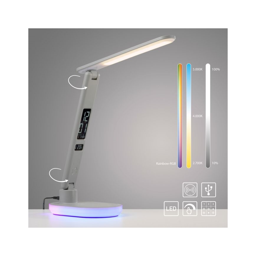JUST LIGHT. 11018-16 - Lámpara de mesa táctil regulable LED RGBW con carga inalámbrica TINA LED/4W/230V blanca