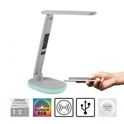 JUST LIGHT. 11018-16 - Lámpara de mesa táctil regulable LED RGBW con carga inalámbrica TINA LED/4W/230V blanca