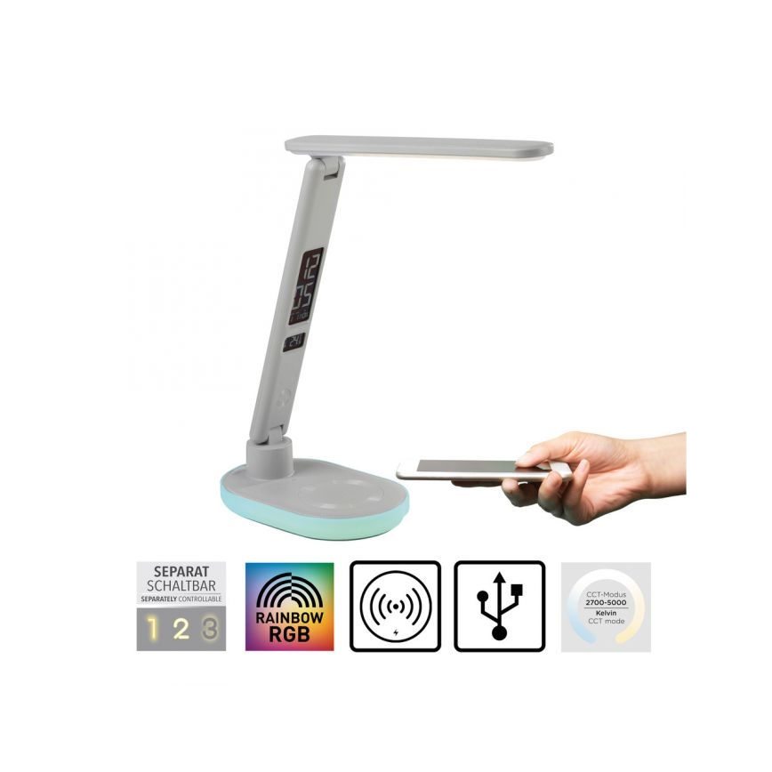 JUST LIGHT. 11018-16 - Lámpara de mesa táctil regulable LED RGBW con carga inalámbrica TINA LED/4W/230V blanca