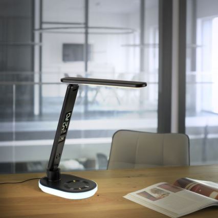 JUST LIGHT. 11018-18 - Lámpara de sobremesa táctil regulable LED RGBW con carga inalámbrica TINA LED/4W/230V, negra