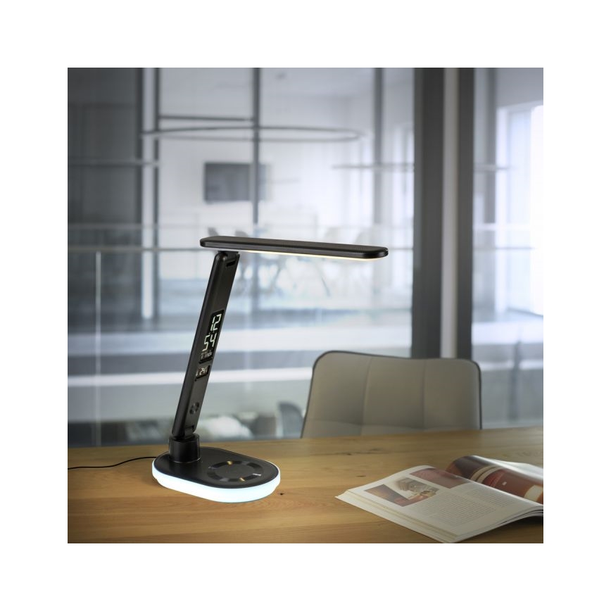 JUST LIGHT. 11018-18 - Lámpara de sobremesa táctil regulable LED RGBW con carga inalámbrica TINA LED/4W/230V, negra