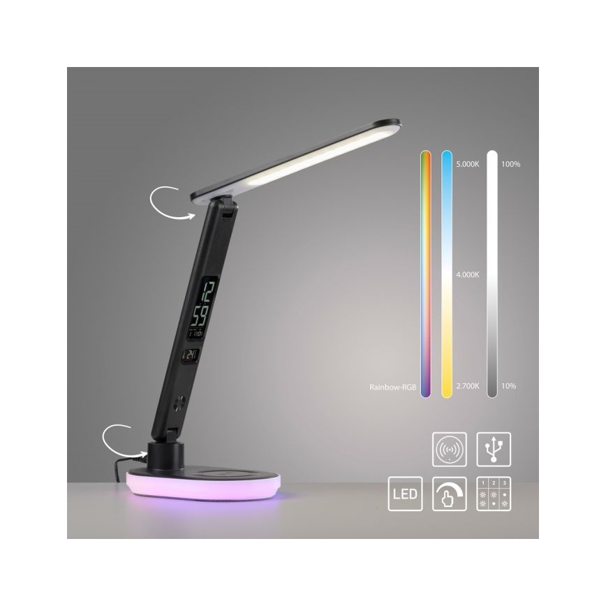 JUST LIGHT. 11018-18 - Lámpara de sobremesa táctil regulable LED RGBW con carga inalámbrica TINA LED/4W/230V, negra