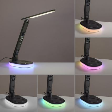 JUST LIGHT. 11018-18 - Lámpara de sobremesa táctil regulable LED RGBW con carga inalámbrica TINA LED/4W/230V, negra