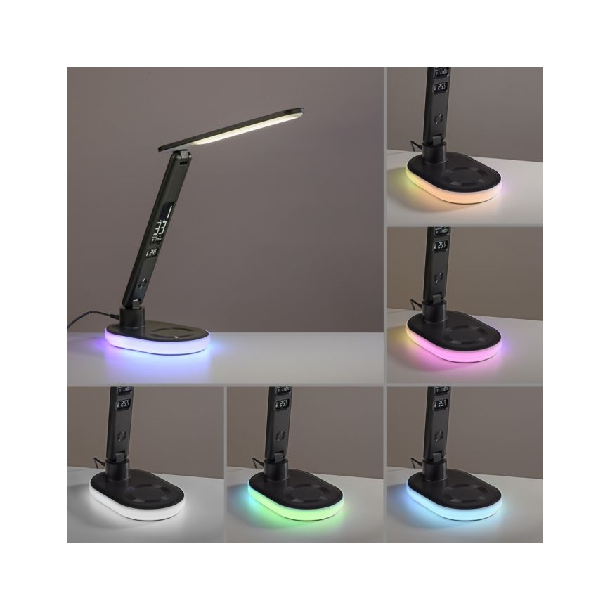 JUST LIGHT. 11018-18 - Lámpara de sobremesa táctil regulable LED RGBW con carga inalámbrica TINA LED/4W/230V, negra
