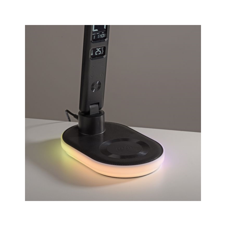JUST LIGHT. 11018-18 - Lámpara de sobremesa táctil regulable LED RGBW con carga inalámbrica TINA LED/4W/230V, negra